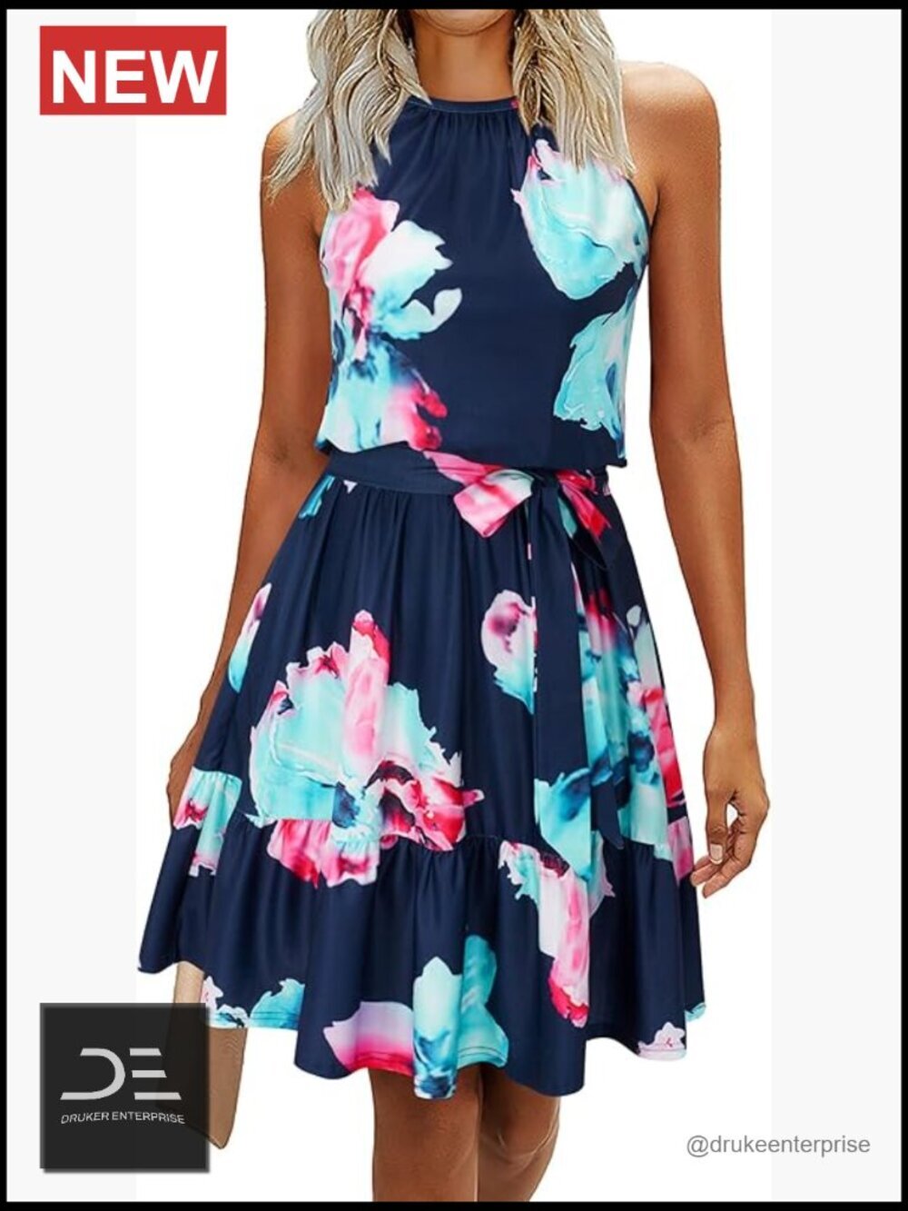 Halter Neck A-Line Sundress with Pockets for Beach Wedding Guest